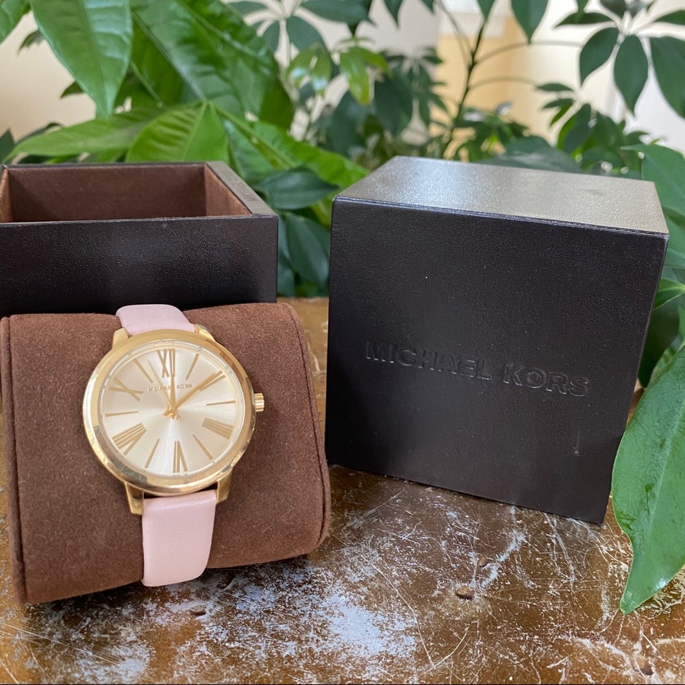 Gold Michael Kors Watch with Pink Leather Straps